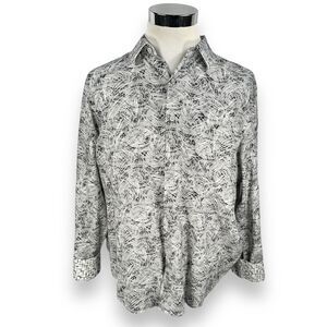 Robert Graham Shirt Men’s 2XL XXL Geometric Gray Flip Cuff Button Up Linen Blend